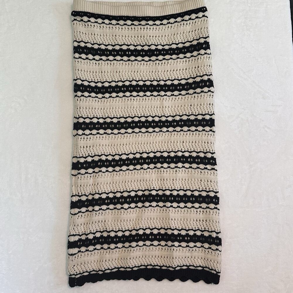 Freshman 1996 Black Cream Crochet Knit Maxi Skirt L Boho Coastal